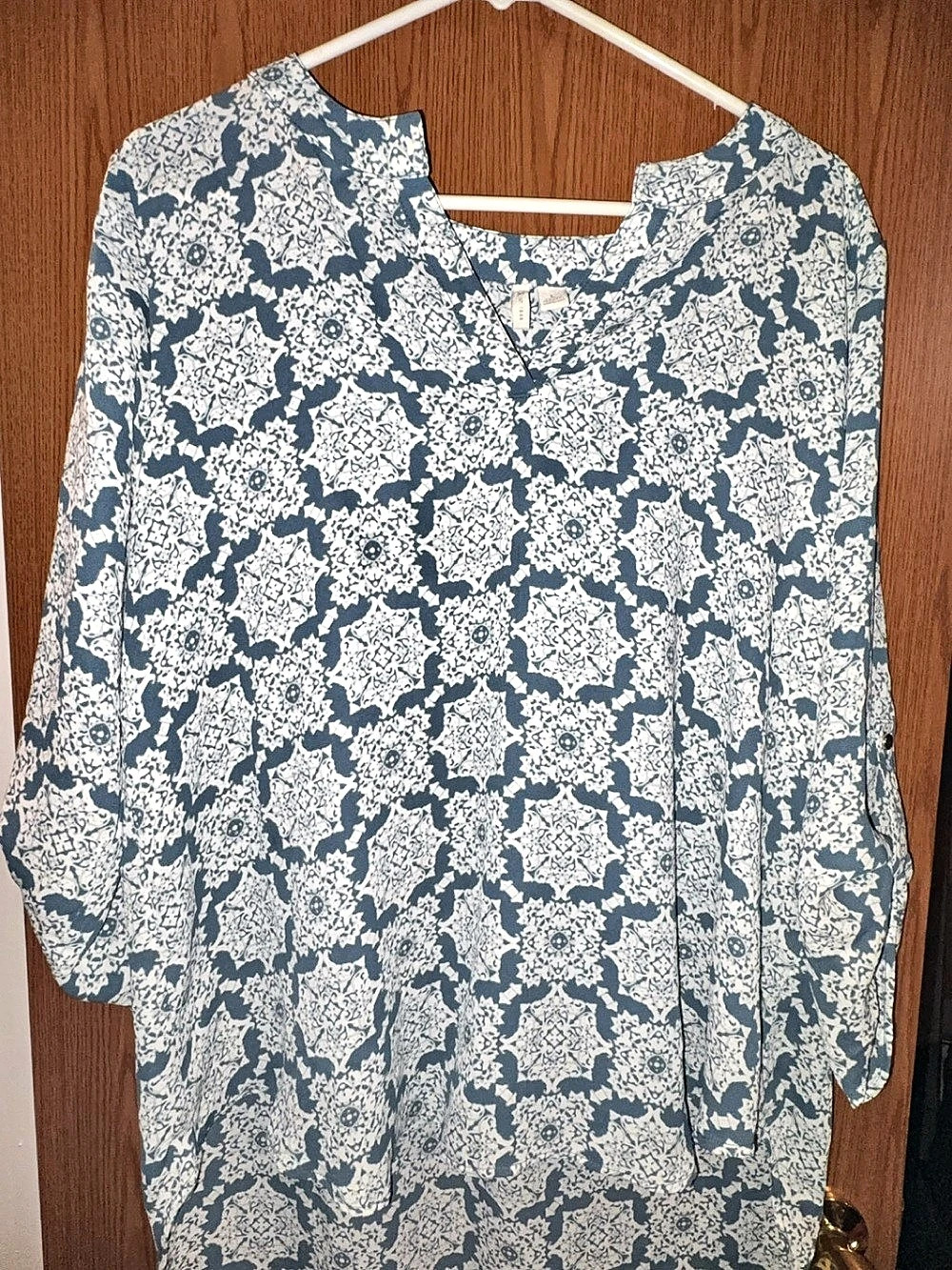 Cato Floral Tunic Blue & White Size Large